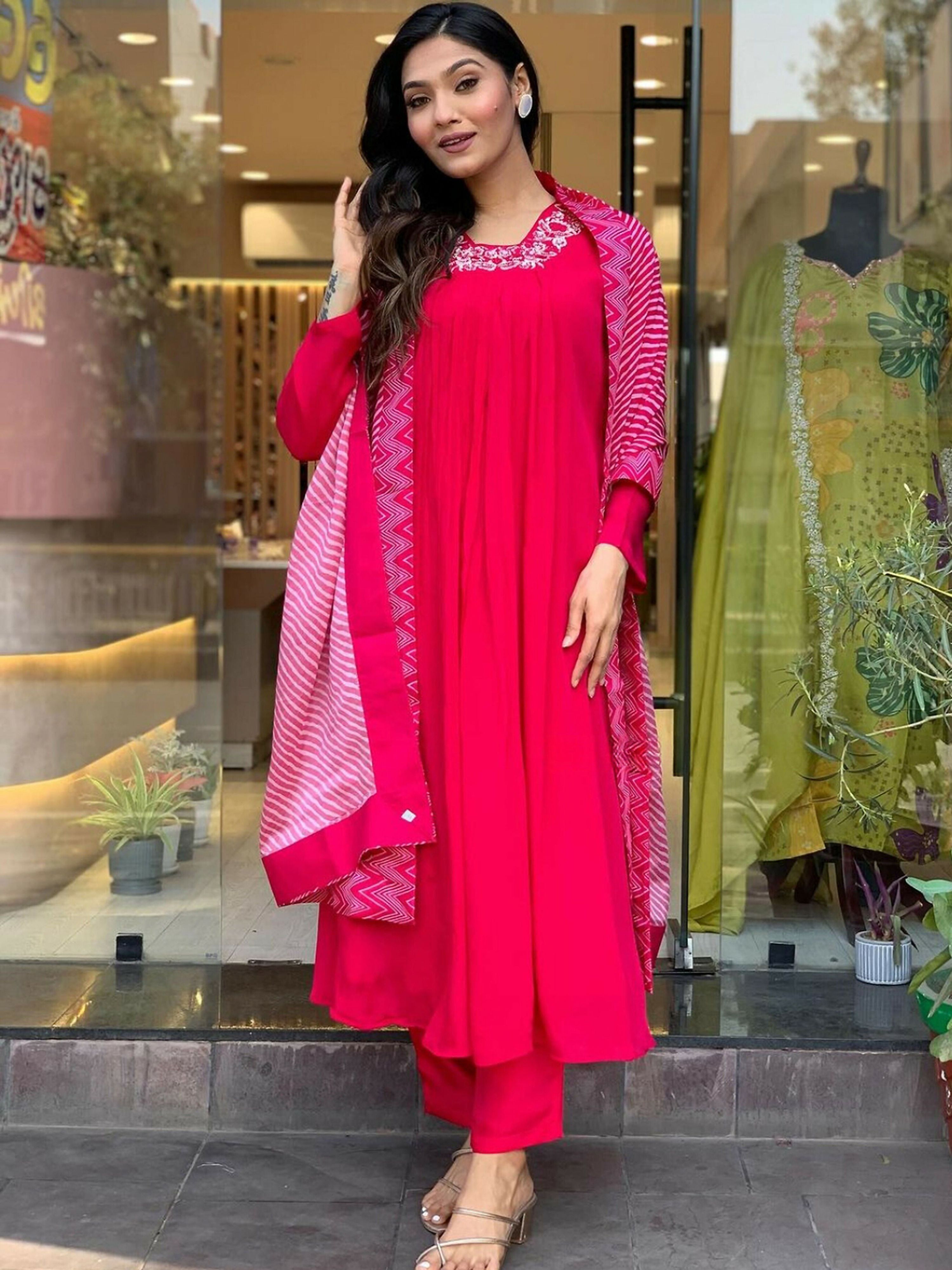 Partywear Designer Viscose Silk With Lining Red Stitched Suit With Dupatta - Tanisha | Grocsy