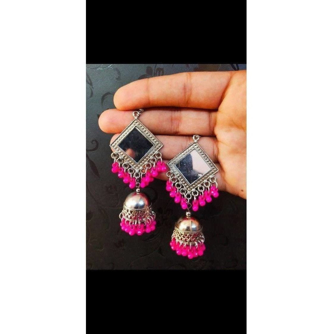 MS Fashion India Muskan Fancy Mirror Work Pink Smart Earrings | Grocsy