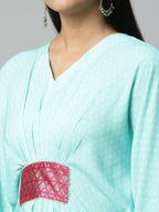 Ahalyaa Womens Blue Rayon Printed Kaftan | Grocsy