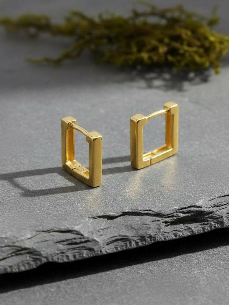 NVR Men's Gold Plated Geomatric Shaped Hoop Earrings | Grocsy