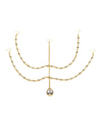 Gold-Polished White Faux Kundan-Studded Faux Pearl Beaded Handcrafted Matha Patti - Ruby Raang | Grocsy