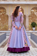 Teeya Creation Womens New Simply Wear Embroidery Sequence With Thread Work Lavender Gown Set | Grocsy