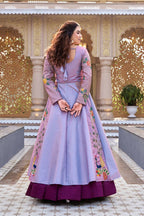 Teeya Creation Womens New Simply Wear Embroidery Sequence With Thread Work Lavender Gown Set | Grocsy