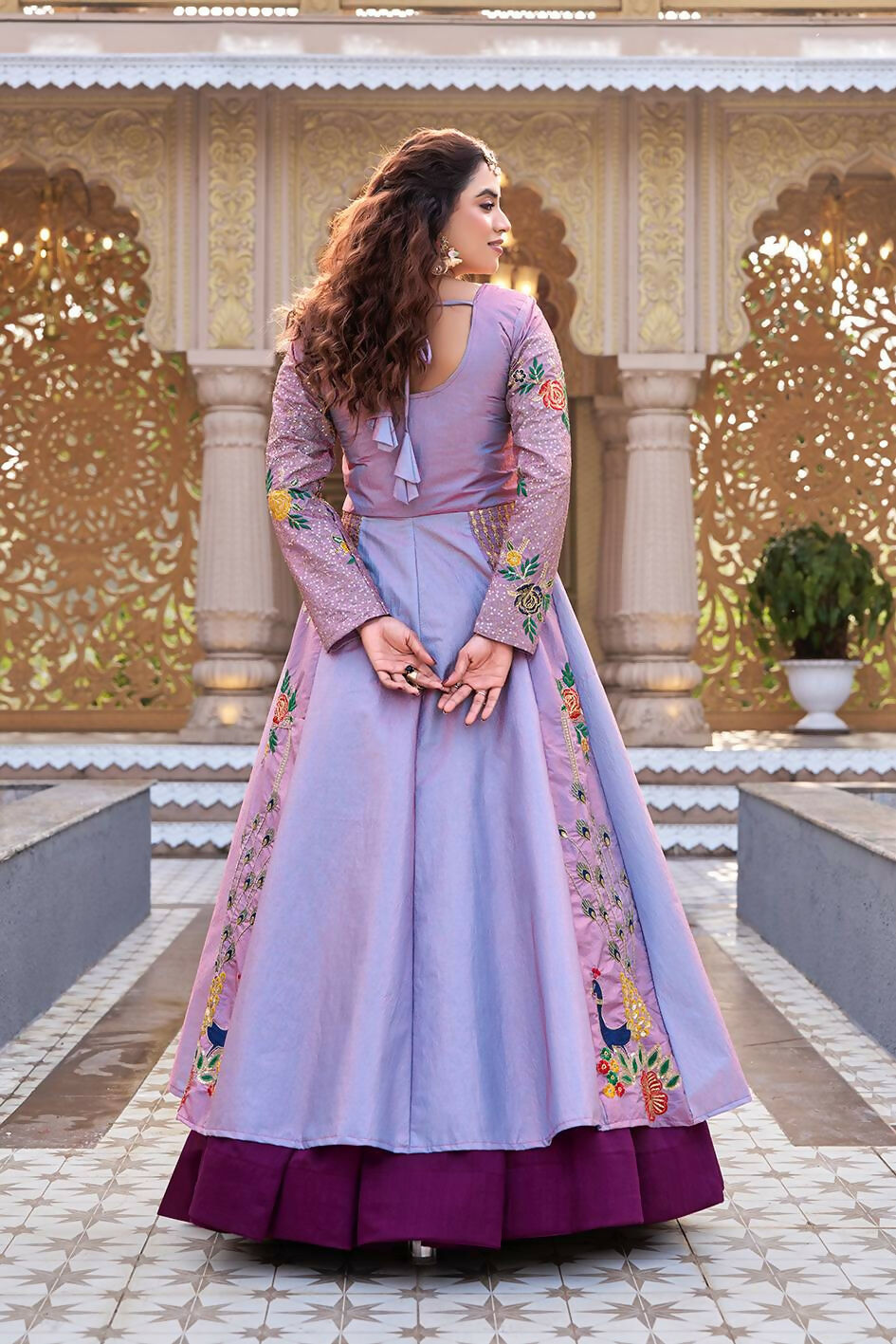 Teeya Creation Womens New Simply Wear Embroidery Sequence With Thread Work Lavender Gown Set | Grocsy