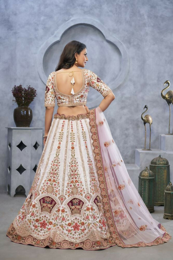 Kesar Fab Purple Silk Embroidered Lehenga | Grocsy