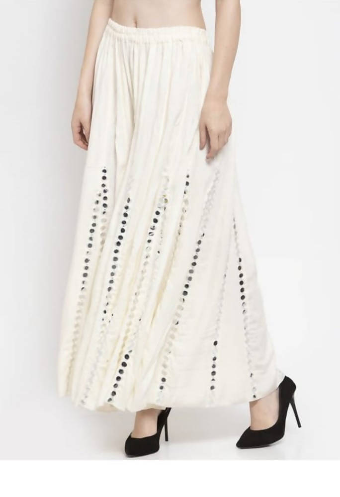 Mominos Fashion Moeza Reyon Cotton White Color Mirror Work Palazzo | Grocsy