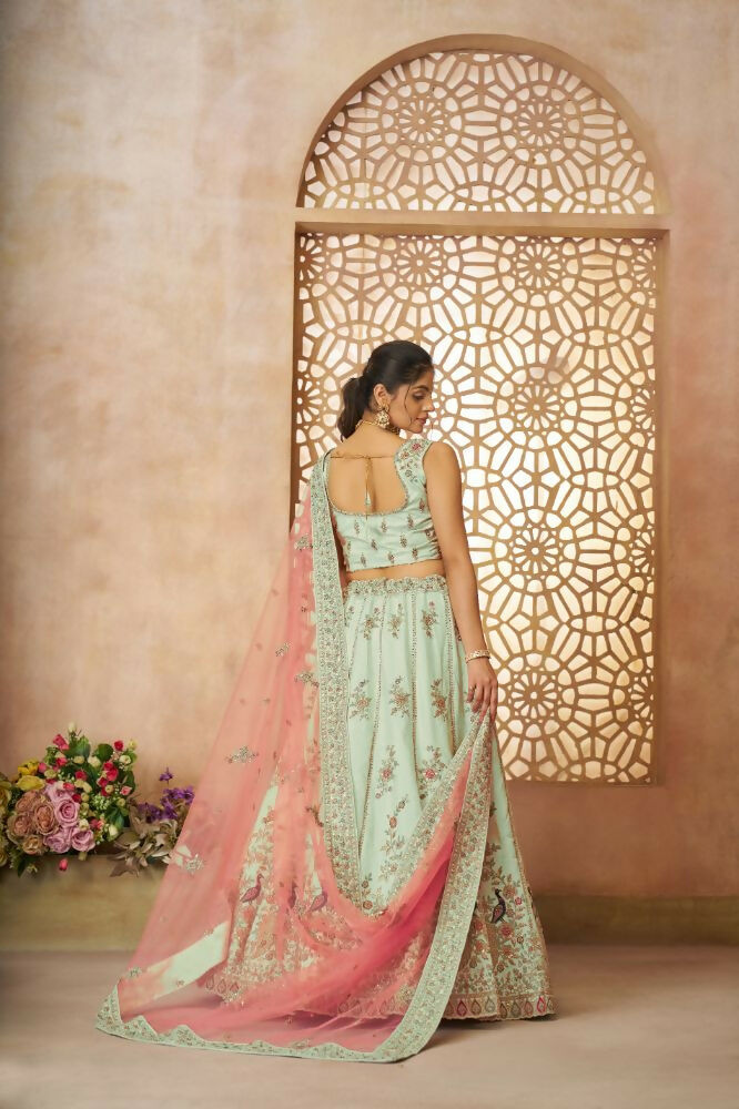 Kesar Fab Green Zari Silk Hand_Woven Lehenga | Grocsy