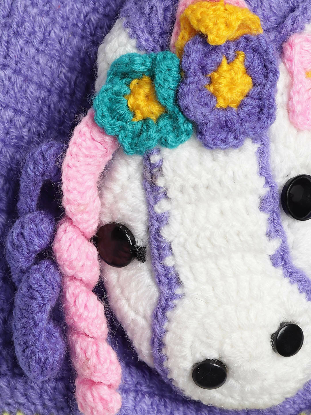 Chutput Kids Woollen Hand Knitted Unicorn Detailed Cap - Purple | Grocsy