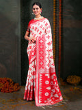Shree Shyam Fashion Devistuti Red White Linen Cotton Saree | Grocsy