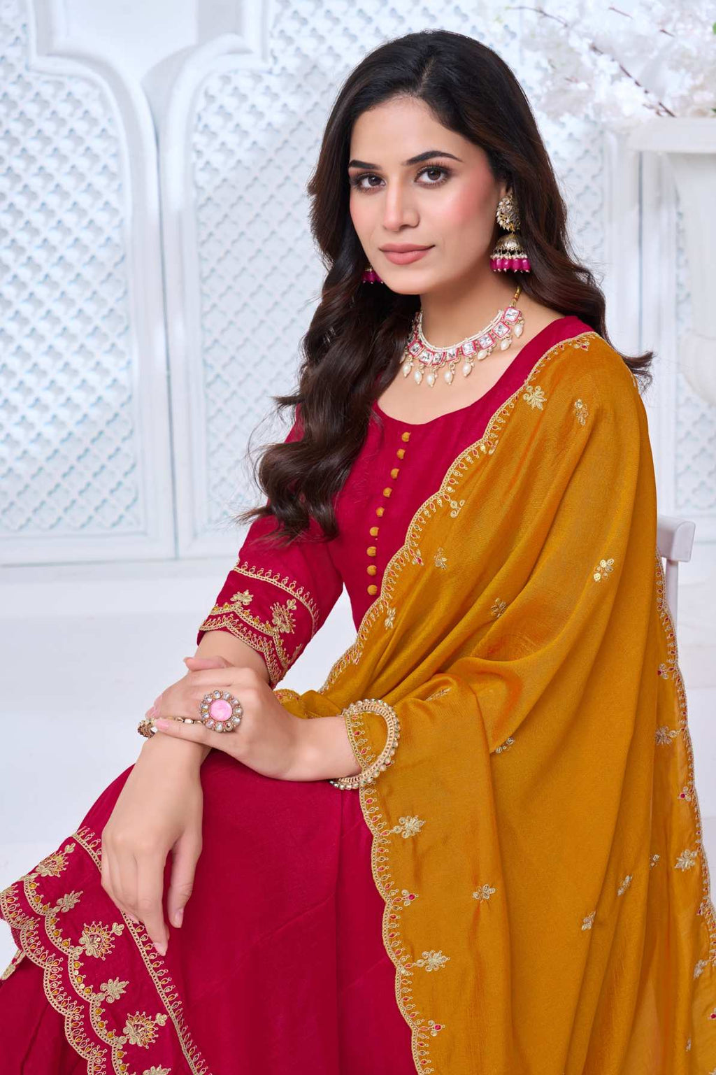 Anaita Pink Anarkali Readymade Suit with Embroidery Work | Grocsy