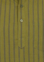 Fabmade Olive Stripe Linen Kurta | Grocsy