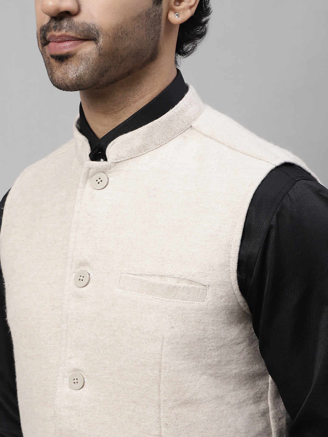 Even Apparels Men's Cream Pure Wool Nehru Jacket | Grocsy