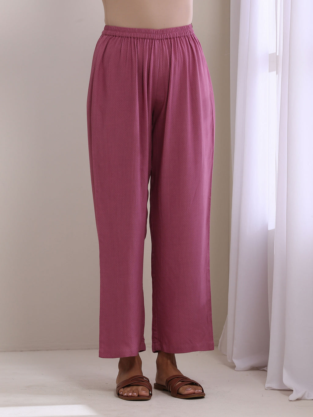 trueBrowns Onion Pink Dobby Anarkali Pant Set | Grocsy
