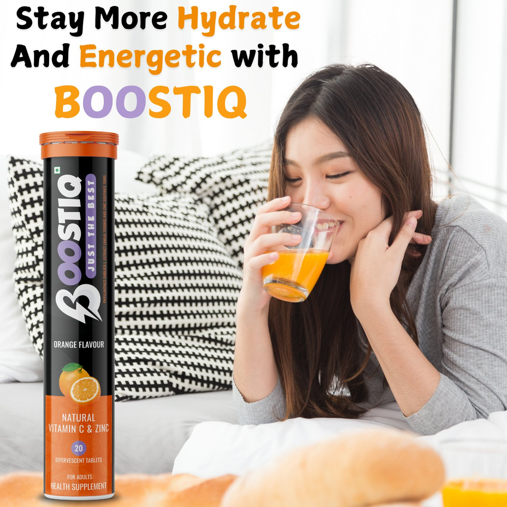 BOOSTIQ Vitamin C & Zinc Effervescent Tablets - Orange Flavour | Grocsy