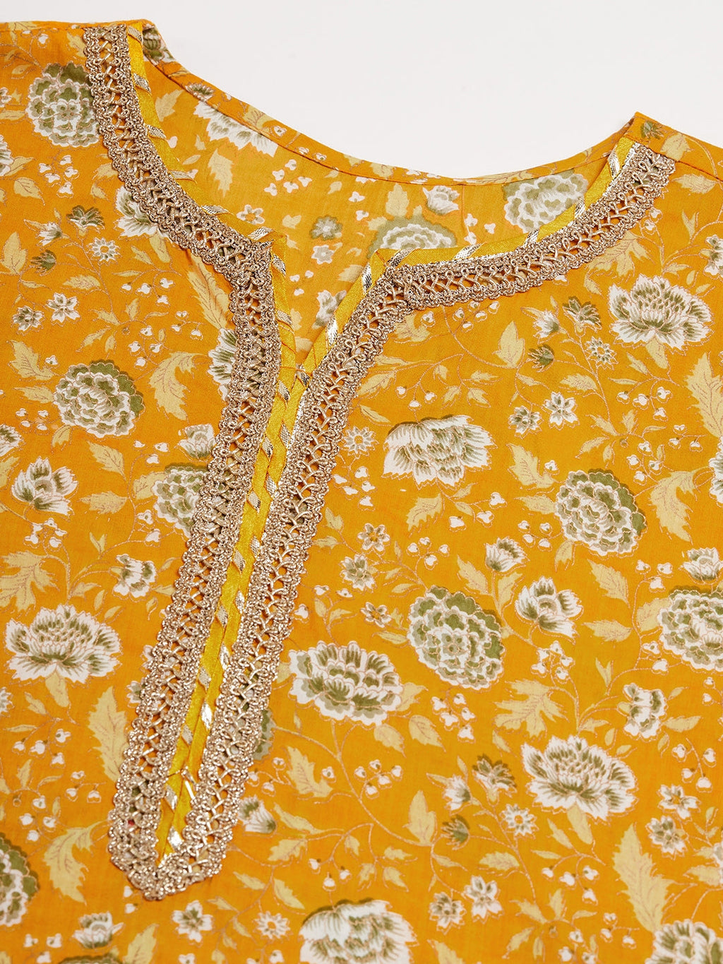 InWeave Women's Yellow Foil Print Gota Straight Kurta | Grocsy
