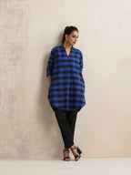 trueBrowns Blue Check Pleated Winter Top | Grocsy