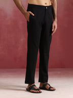 trueBrowns Men's Black Cotton Shirt Collar Stylized Kurta Co-ord set | Grocsy