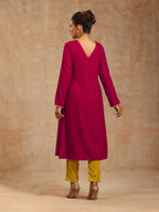 trueBrowns Rani Pink Velvet Embroidered Kurta | Grocsy
