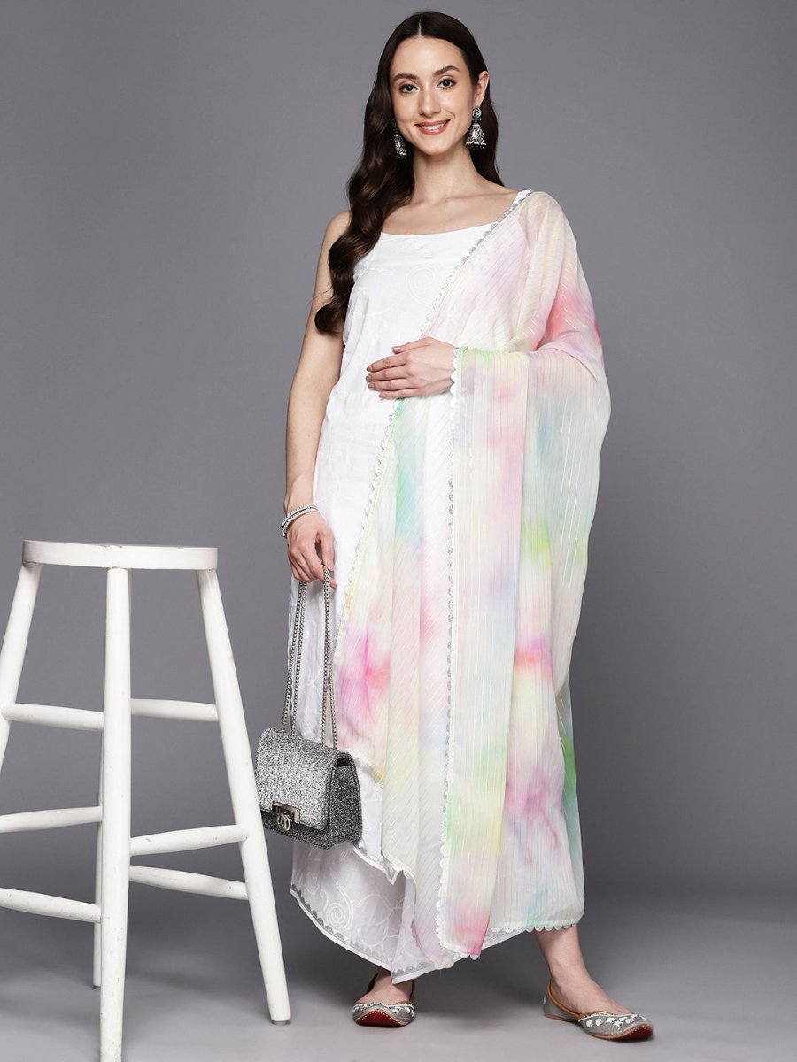 Ahalyaa Floral Embroidered Gotta Patti Pure Cotton Kurta With Palazzos & Dupatta | Grocsy