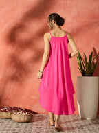 InWeave Black Floral Fuchsia Asymmetrical Dress | Grocsy