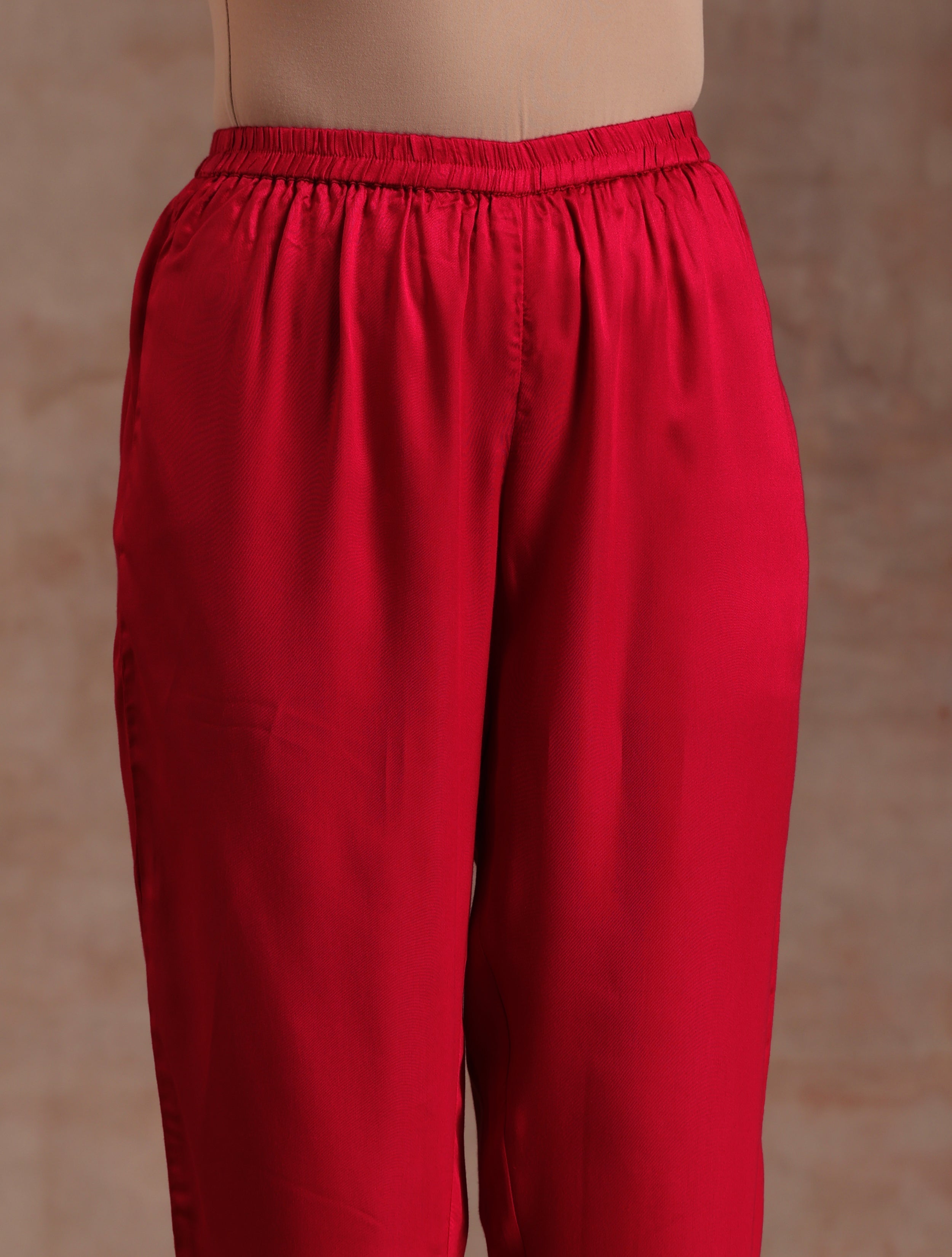 trueBrowns Red Modal Satin Oversized Round Co-Ord Set | Grocsy