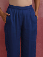 trueBrowns Blue Modal Flared Kurta Co-ord Set | Grocsy