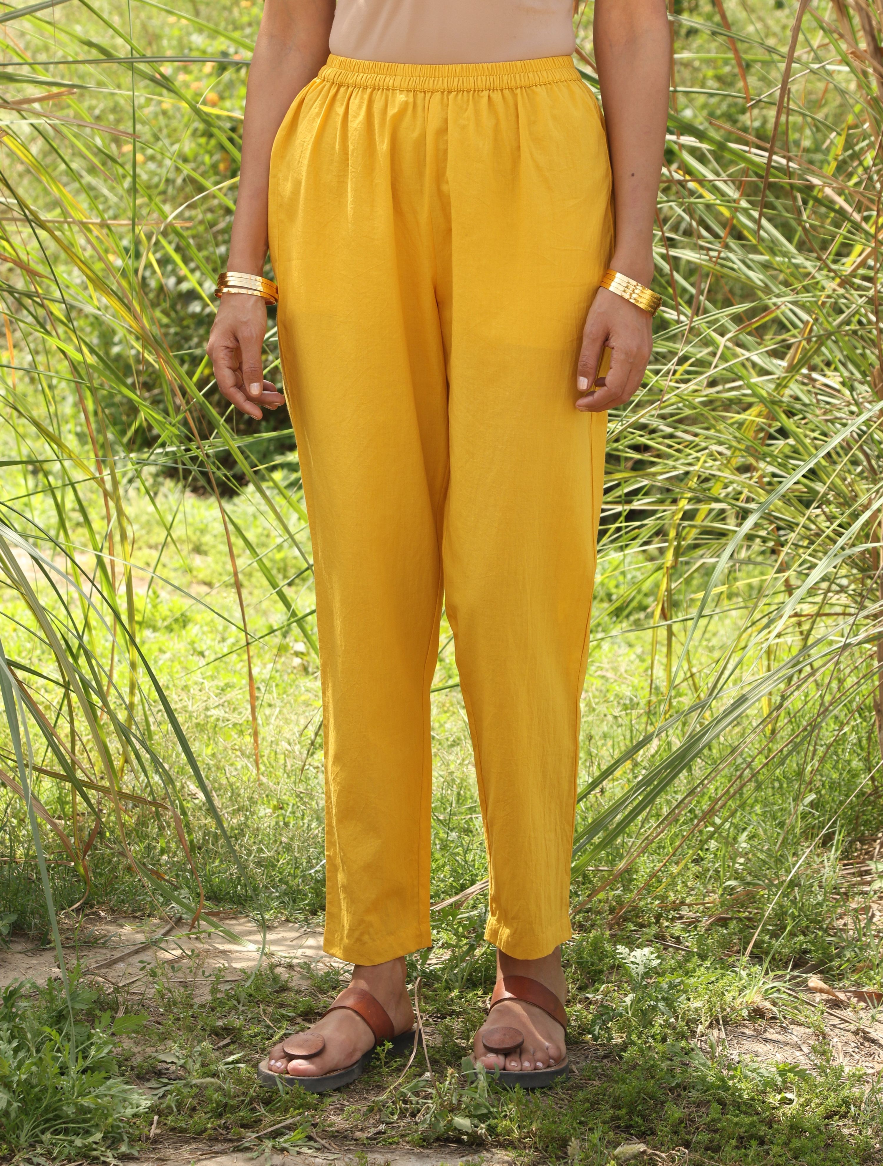 trueBrowns Mustard Cotton Embroidered Flared Kurta Set | Grocsy