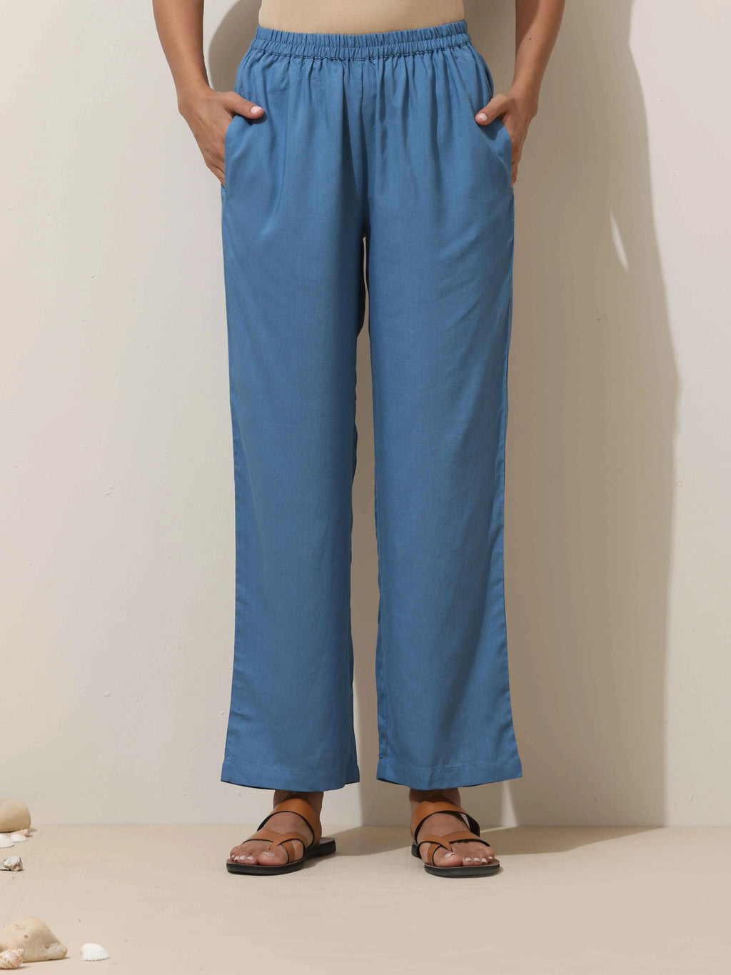 trueBrowns Blue Viscose Solid Co-ord Set | Grocsy