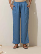 trueBrowns Blue Viscose Solid Co-ord Set | Grocsy