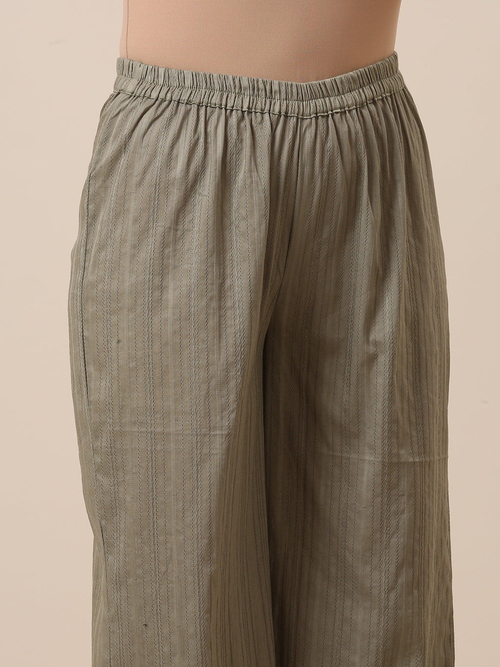 trueBrowns Cotton Olive Green Flared Slit Kurta Pant Set | Grocsy