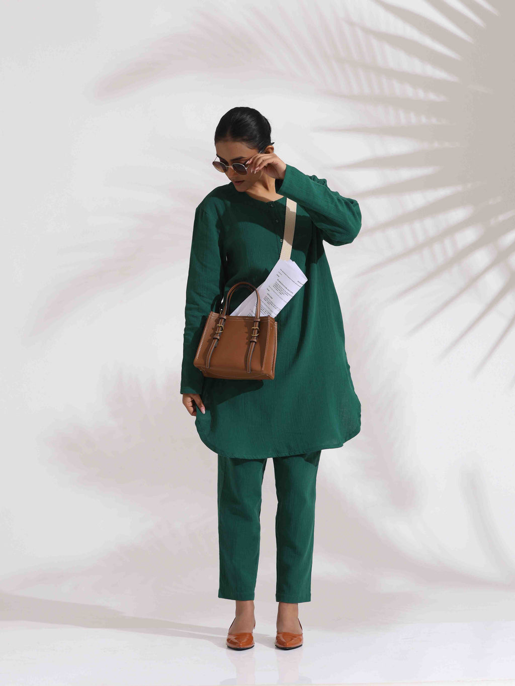 trueBrowns Green Cotton Kurta Co-ord Set | Grocsy