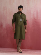 trueBrowns Men's Olive green Mandarin Collar Kurta | Grocsy