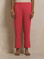 trueBrowns Peach Crinkle Flared Kurta Co-ord Set | Grocsy