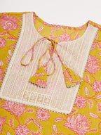InWeave Women's Lime Pink Print Patch Cotton Straight Kurta | Grocsy