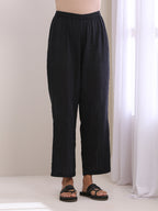 trueBrowns Black Dobby Flared Slit Kurta Pant Set | Grocsy