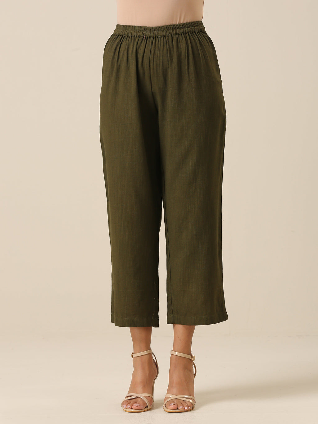 trueBrowns Olive Green Slub Texture Baggy Sleeve Co-Ord Set | Grocsy