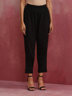 trueBrowns Black Viscose Slub Pleated Kurta Co-ord Set | Grocsy