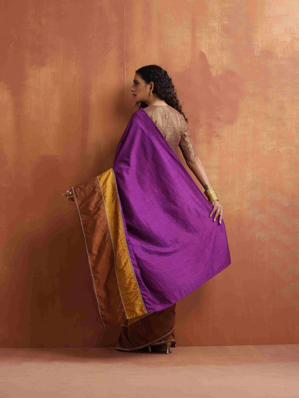 trueBrowns Purple Silk Ready To Wear Saree | Grocsy