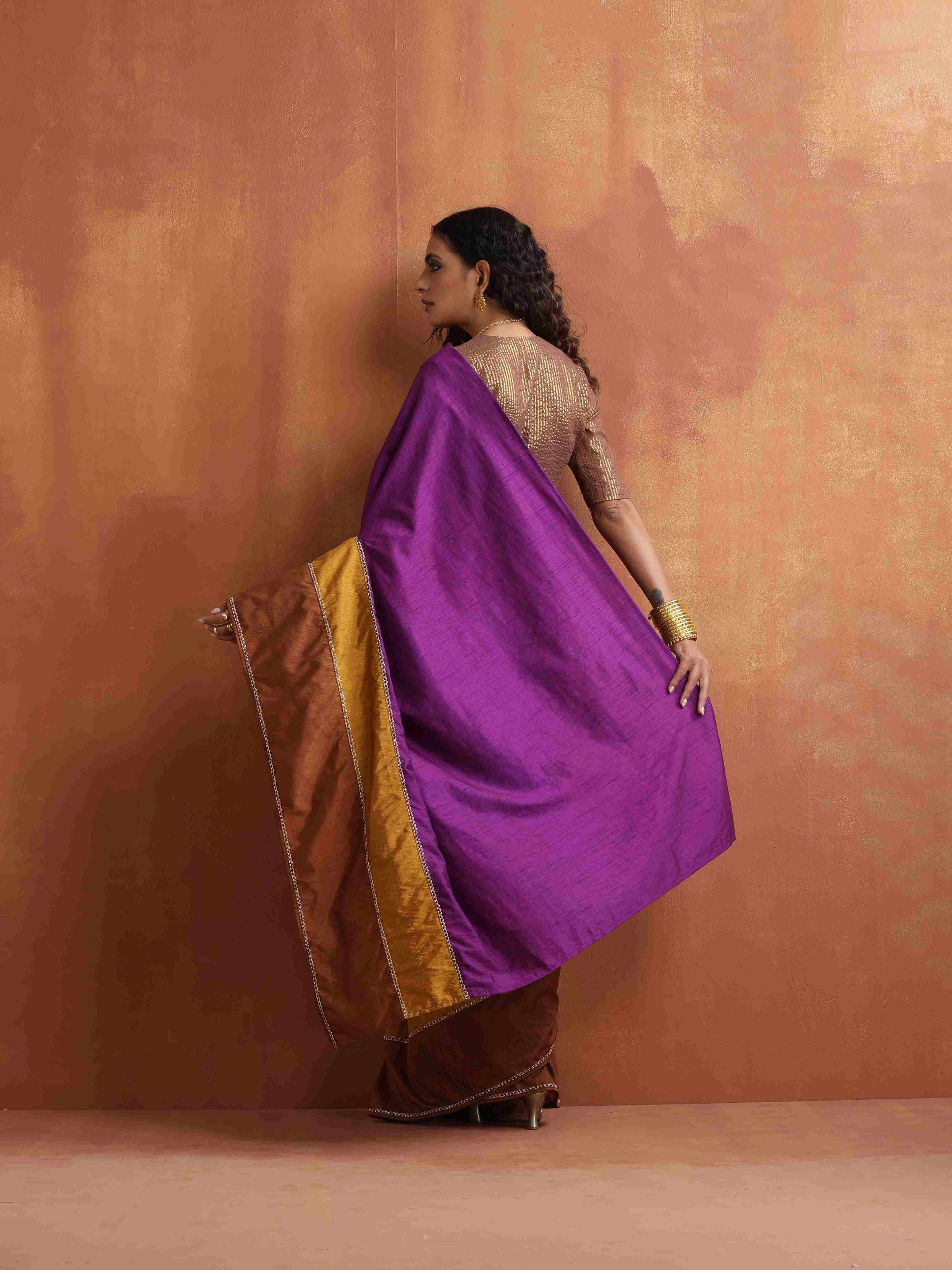 trueBrowns Purple Silk Ready To Wear Saree | Grocsy