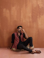 trueBrowns Men's Rust Cotton Dobby Nehru Jacket | Grocsy