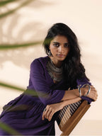 trueBrowns Purple Viscose Dobby Slit Kurta Pant Set | Grocsy