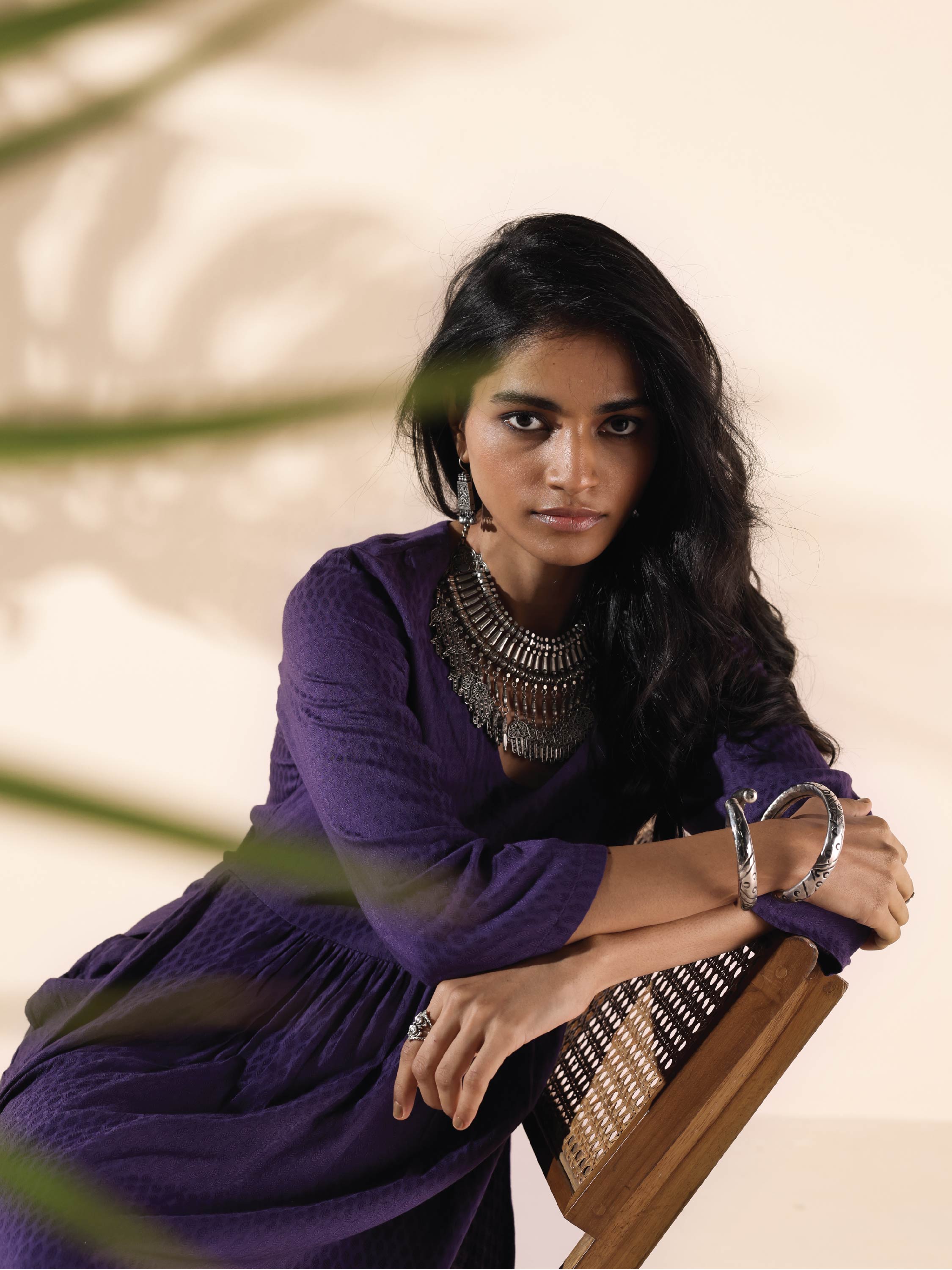 trueBrowns Purple Viscose Dobby Slit Kurta Pant Set | Grocsy