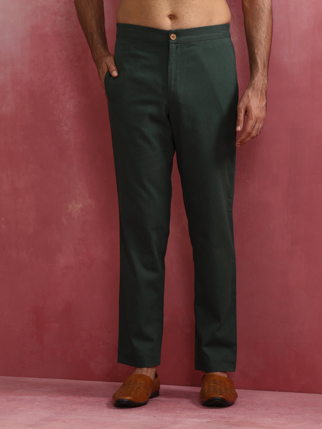 trueBrowns Men's Green Cotton Mandarin Collar Kurta Co-ord set | Grocsy