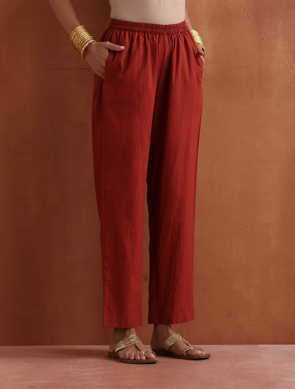 trueBrowns Rust Metallic Straight Kurta Set | Grocsy