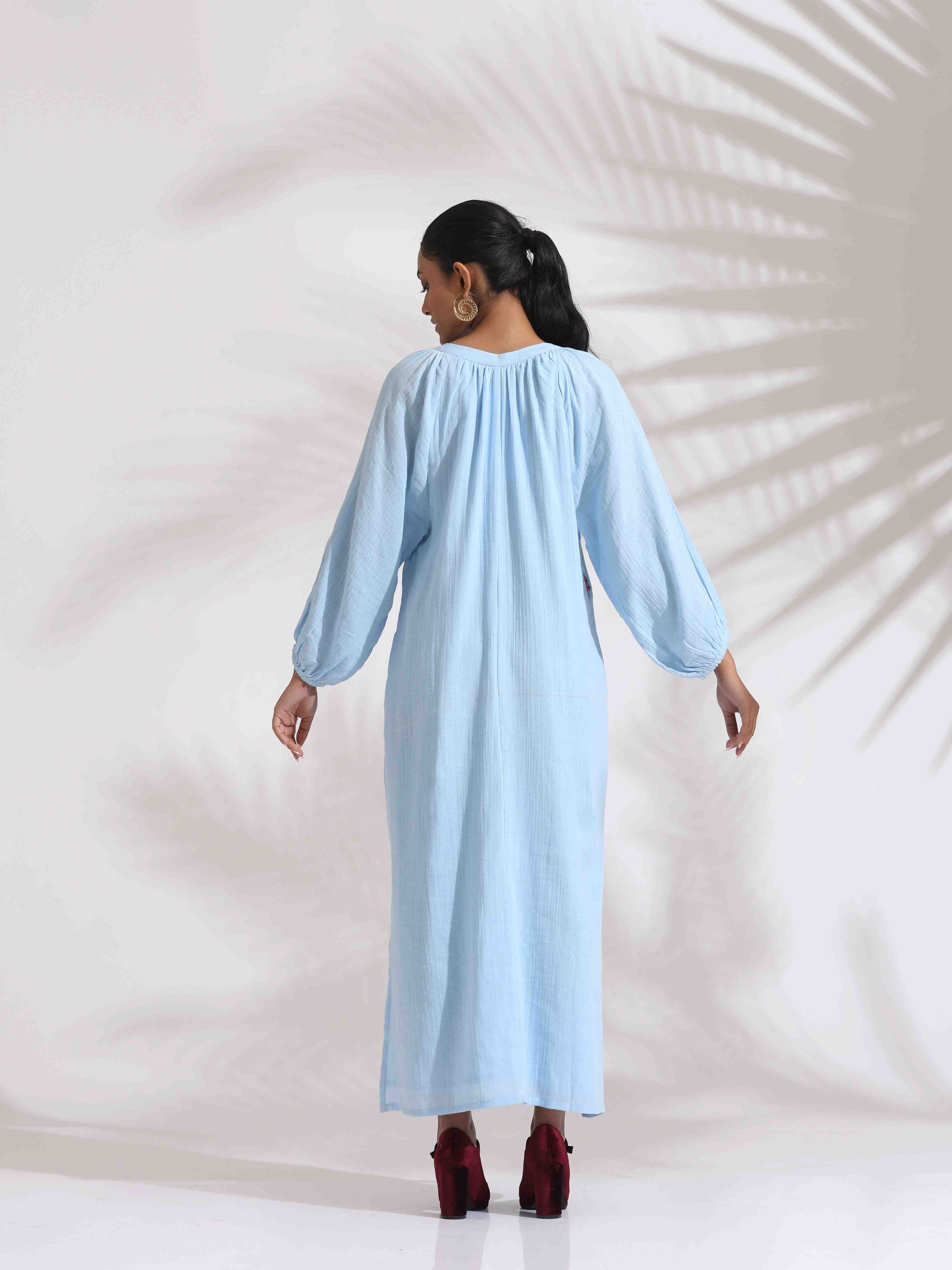 trueBrowns Blue Cotton Embroidered Dress | Grocsy