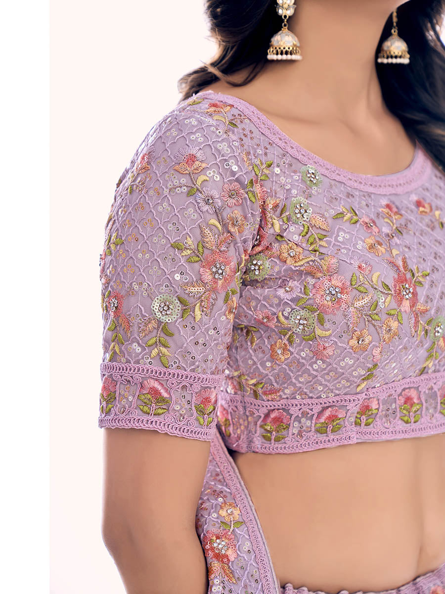 Myra Lilac Soft Net Embroidered Designer Lehenga Choli | Grocsy