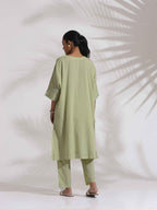 trueBrowns Green Cotton Floral Embroidered Kurta Co-ord Set | Grocsy