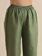 trueBrowns Olive Green Slub Relaxed Placket Co-Ord Set | Grocsy