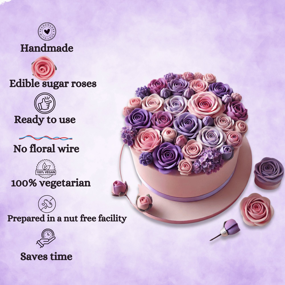 Confect Ombre- 4 | Edible Sugar Roses Topper | Grocsy