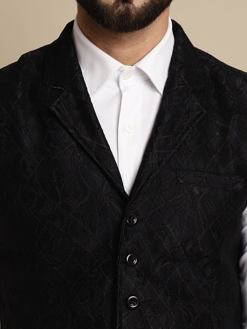 Even Apparels Men's Black Waistcoat with Notched Lapel | Grocsy